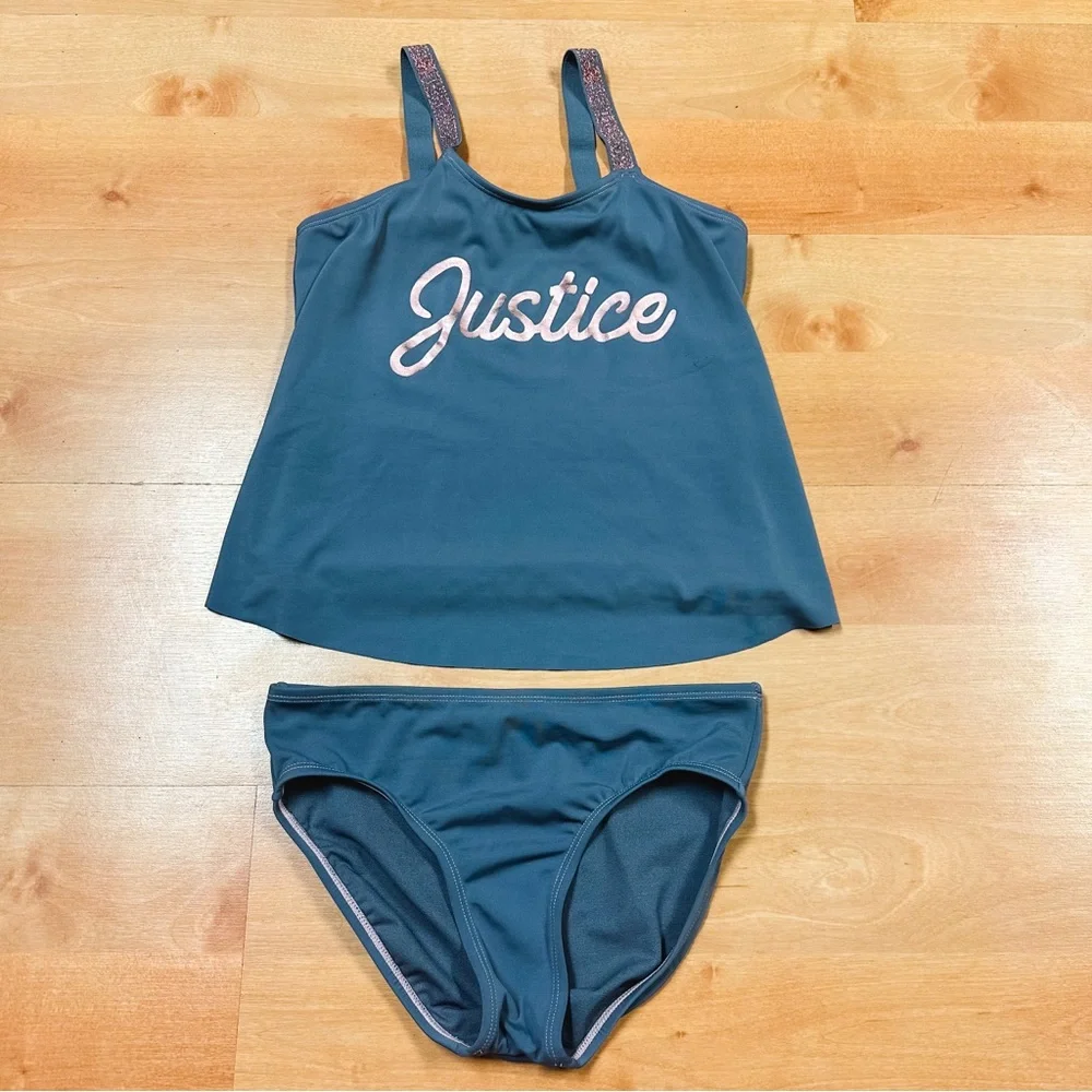 Justice Gray & Pink 2-Piece Tankini Swimsuit Set Size 12